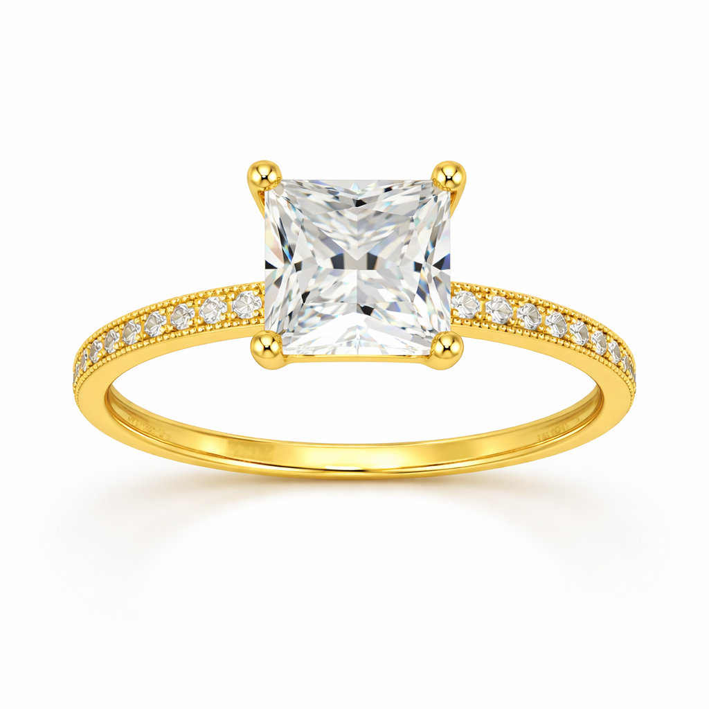 10KT Gold CZ Princess Cut Square Solitaire Engagement Ring