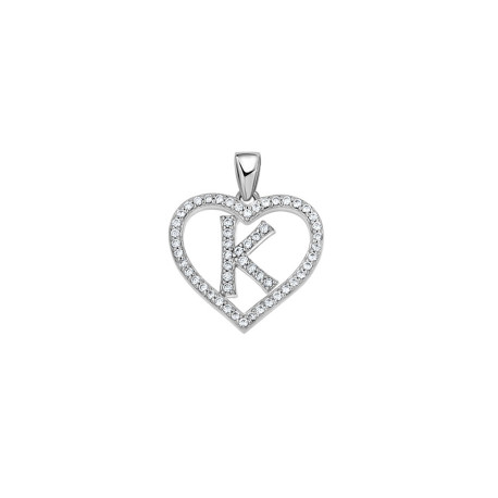 925 Sterling Silver Womens Cubic Zirconia Initial Letter K Heart Charm