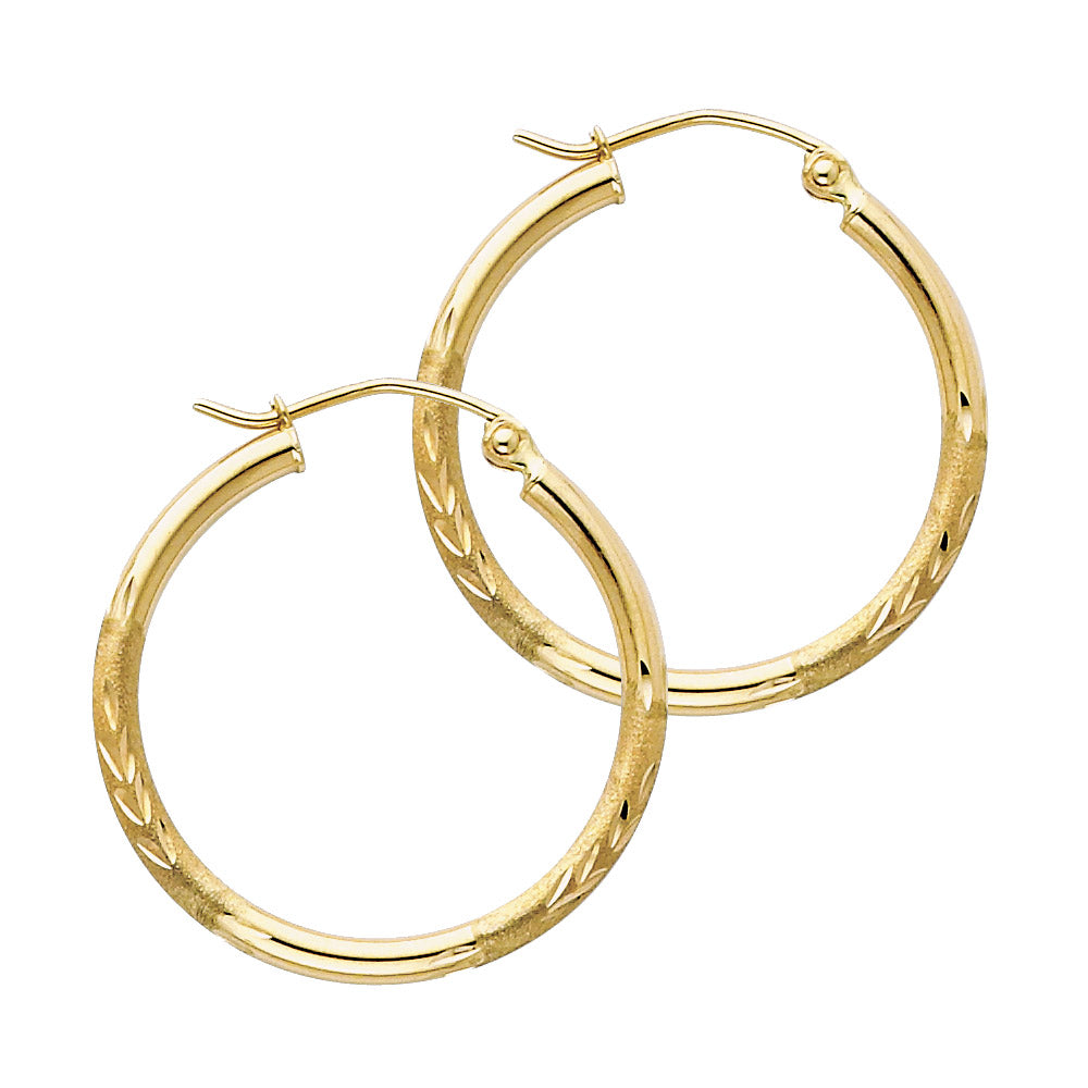 Lady's Yellow 14 Karat Diamond Cut Small Hoop Earrings Size 25MM