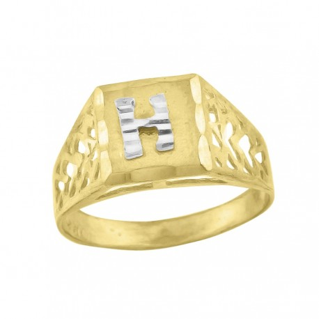 10kt Two-Tone Gold Unisex Kids Children Diamond-Cut Textured Initial L