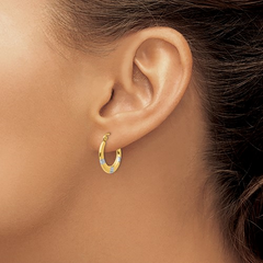 14K Madi K with Rhodium Flowers Hollow Hoop Earrings