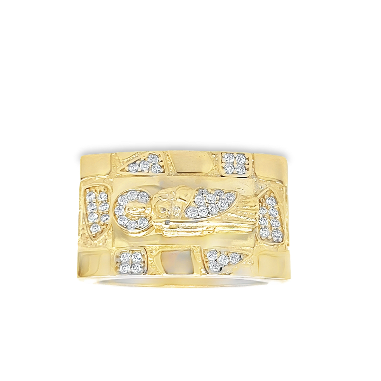 10KT Gold San Judas St. Jude Nugget Ring with CZ Size 12