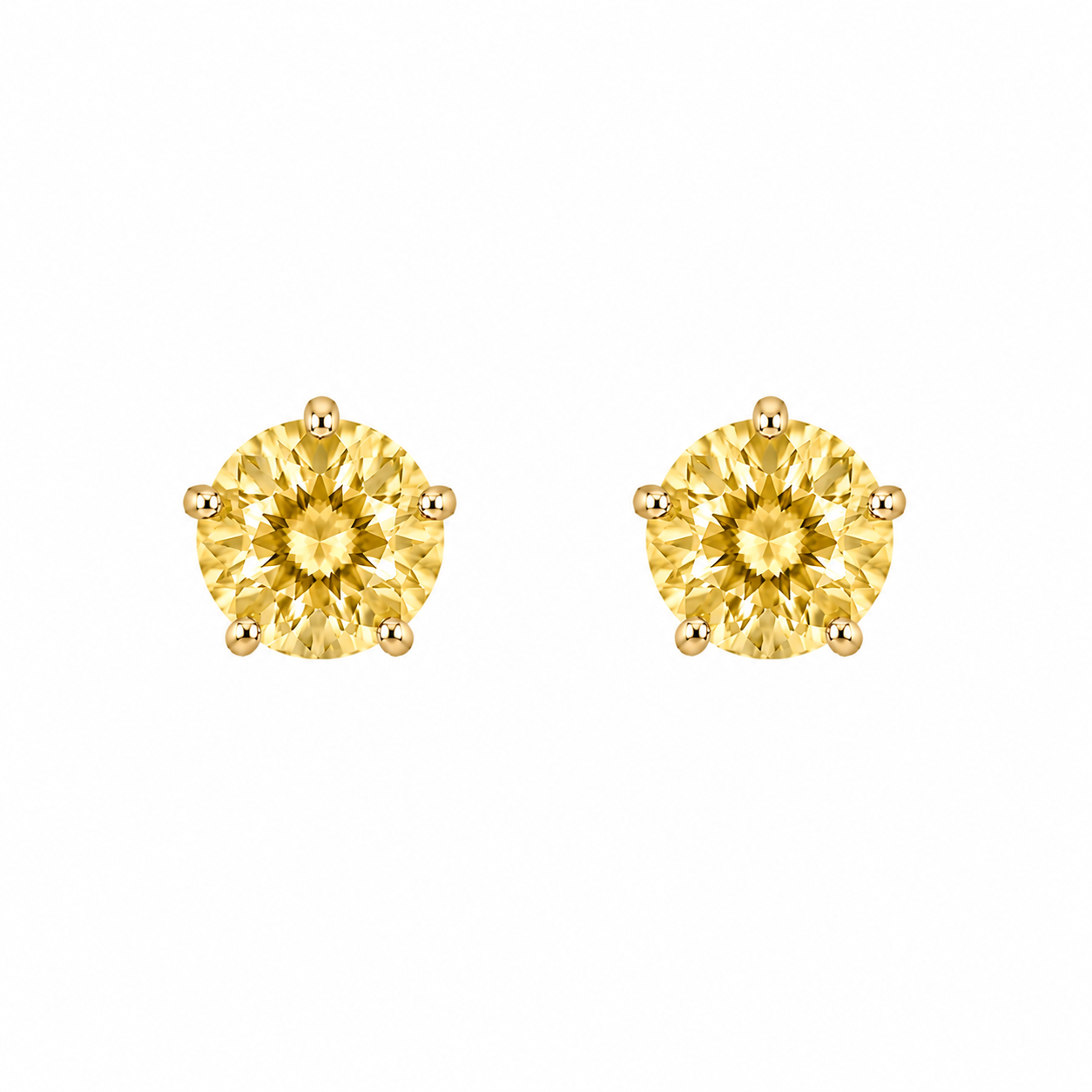 10KT Gold 3MM Yellow Topaz CZ November Birthstone Stud Earrings with S