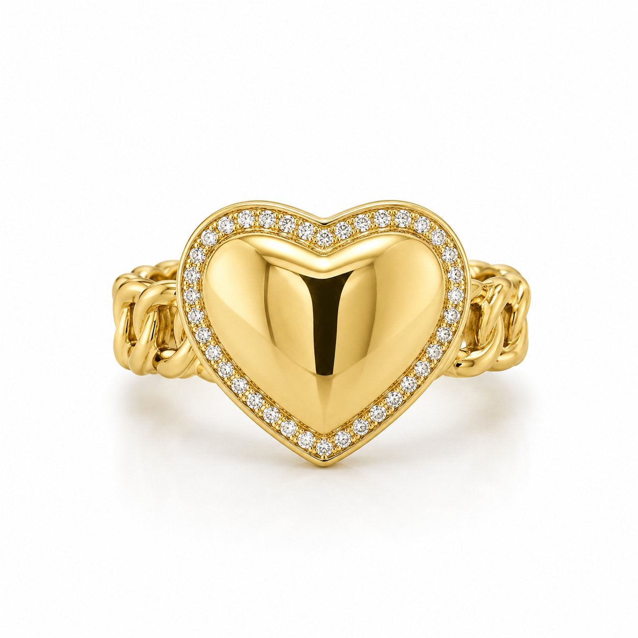 10KT Gold Chino Link Heart Ring with CZ Bezel