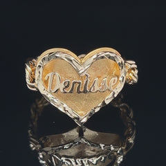Anillo Tejido Chino con Nombre Abultado Oro 10KT/Women's Chino Heart Ring with Name in 10KT Gold