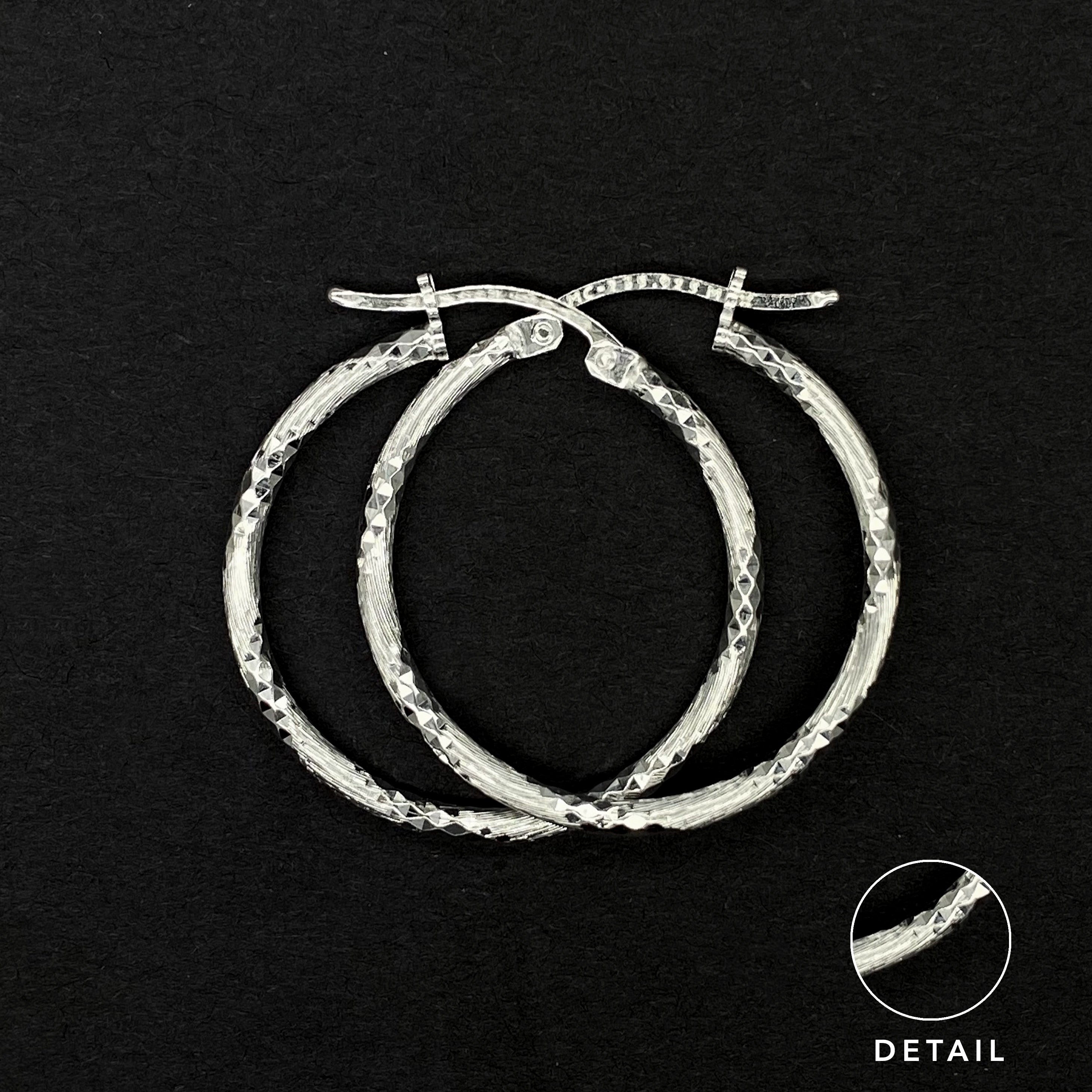 Arracadas Diamantada de Plata 925/Sterling Silver Diamond Cut Hoop Earrings