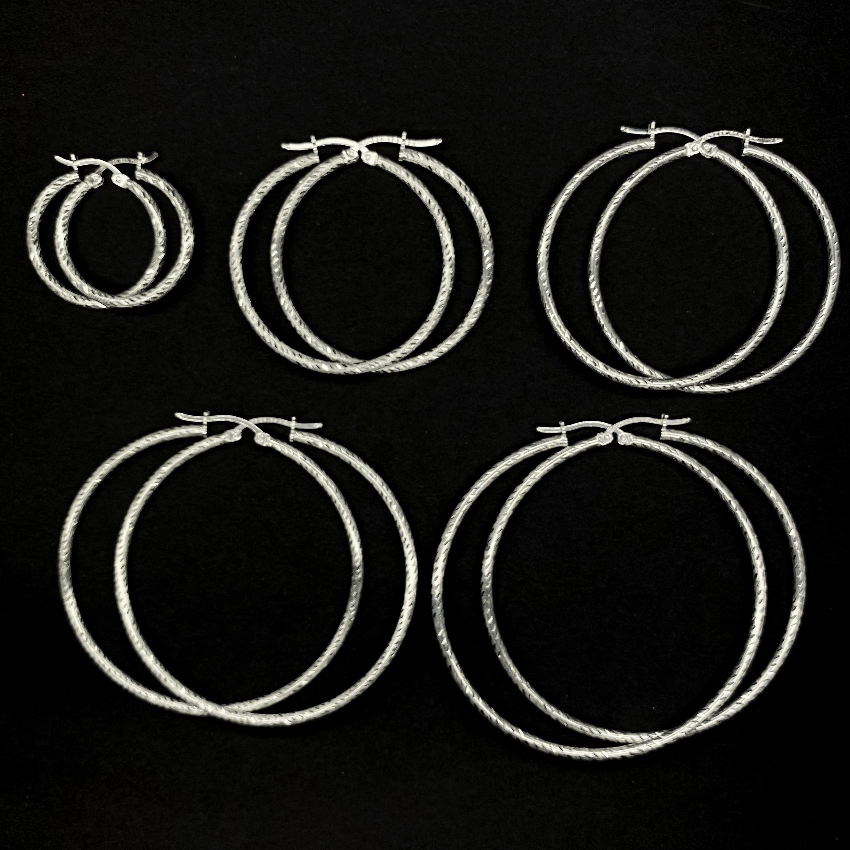 Arracada Diamantada de Plata 925/Sterling Silver Diamond Cut Hoop Earrings