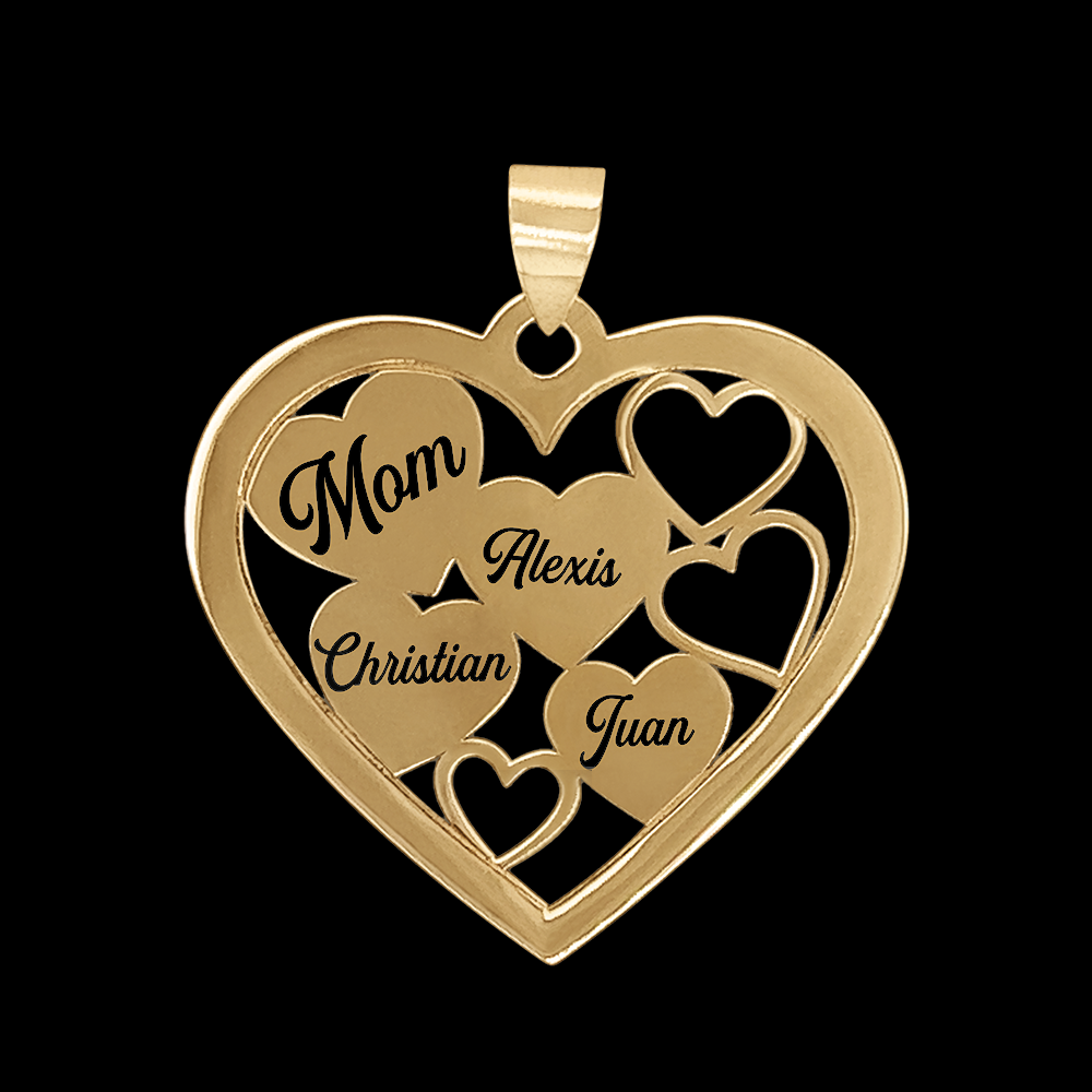 Dije De Corazon para Mama Grabado De Oro 10KT/10KT Gold Heart Pendant for Mom with Names Engraved