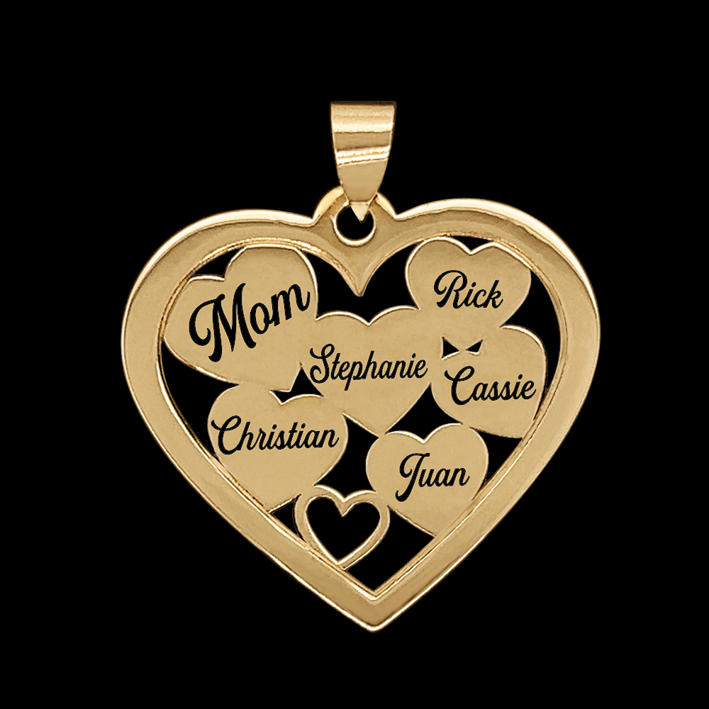 Dije De Corazon para Mama Grabado De Oro 10KT/10KT Gold Heart Pendant for Mom with Names Engraved