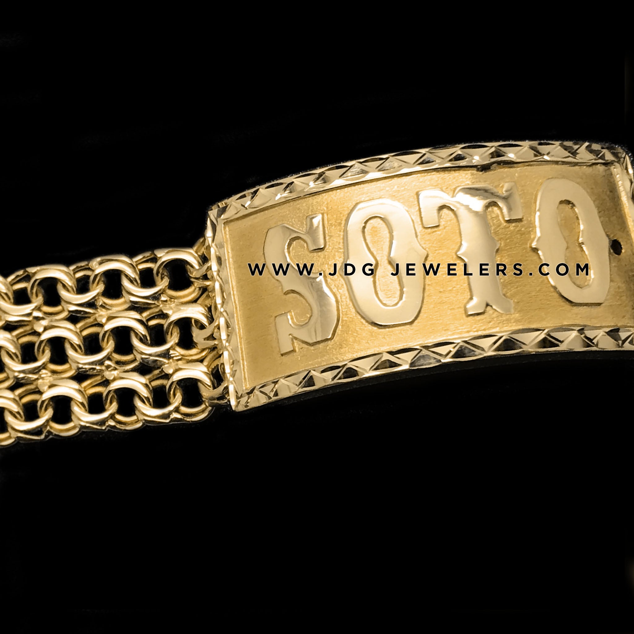 Chino Link Triple Stand ID Bracelet with Diamond Cut Border – JDG 