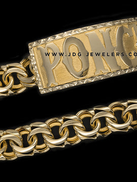 Chino Link ID Bracelet with Diamond Cut Border and Plain Letters
