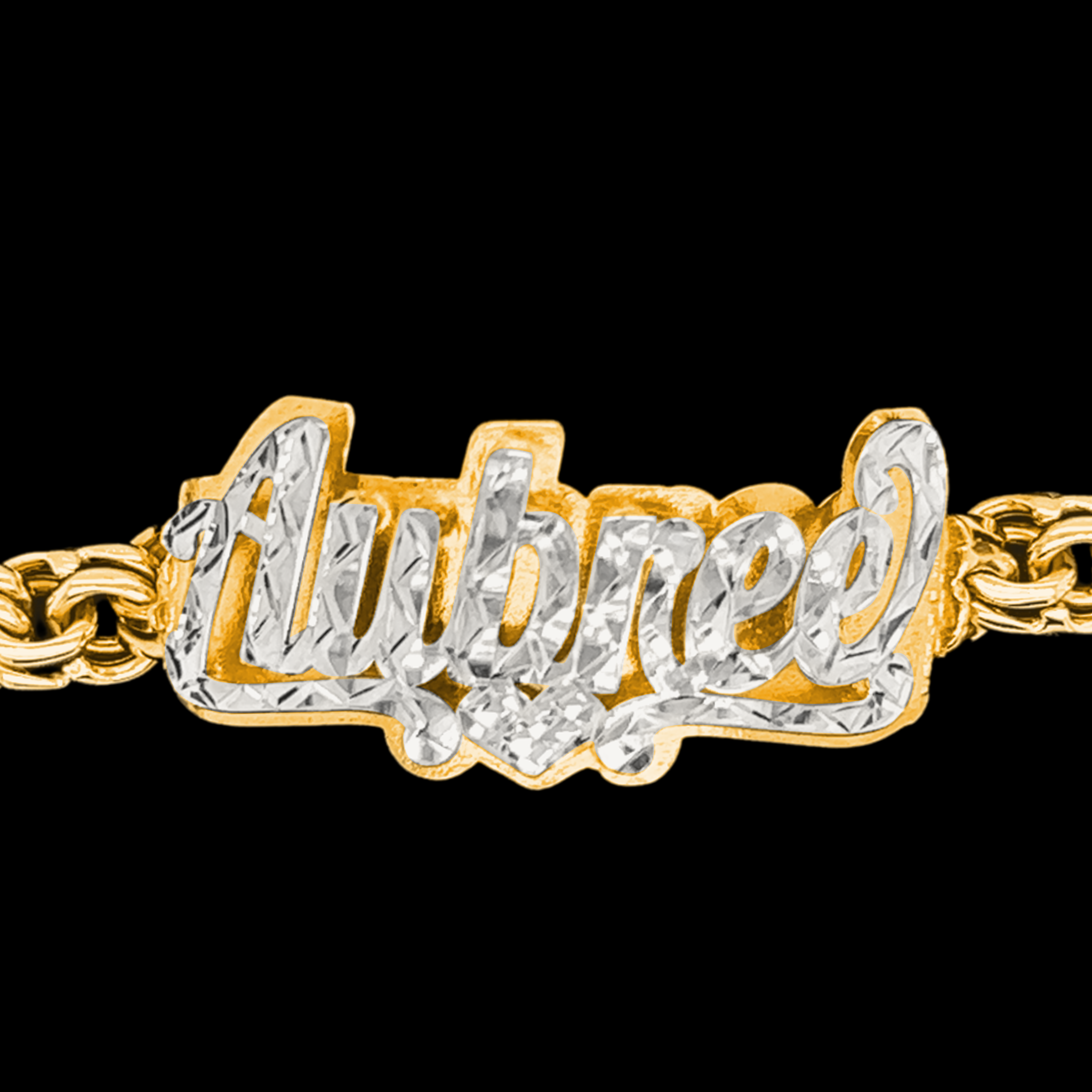 10KT Gold Women Chino Link Bracelet with Cursive Name/Esclava para Mujer 10KT Tejido Chino con Nombre Cursiva