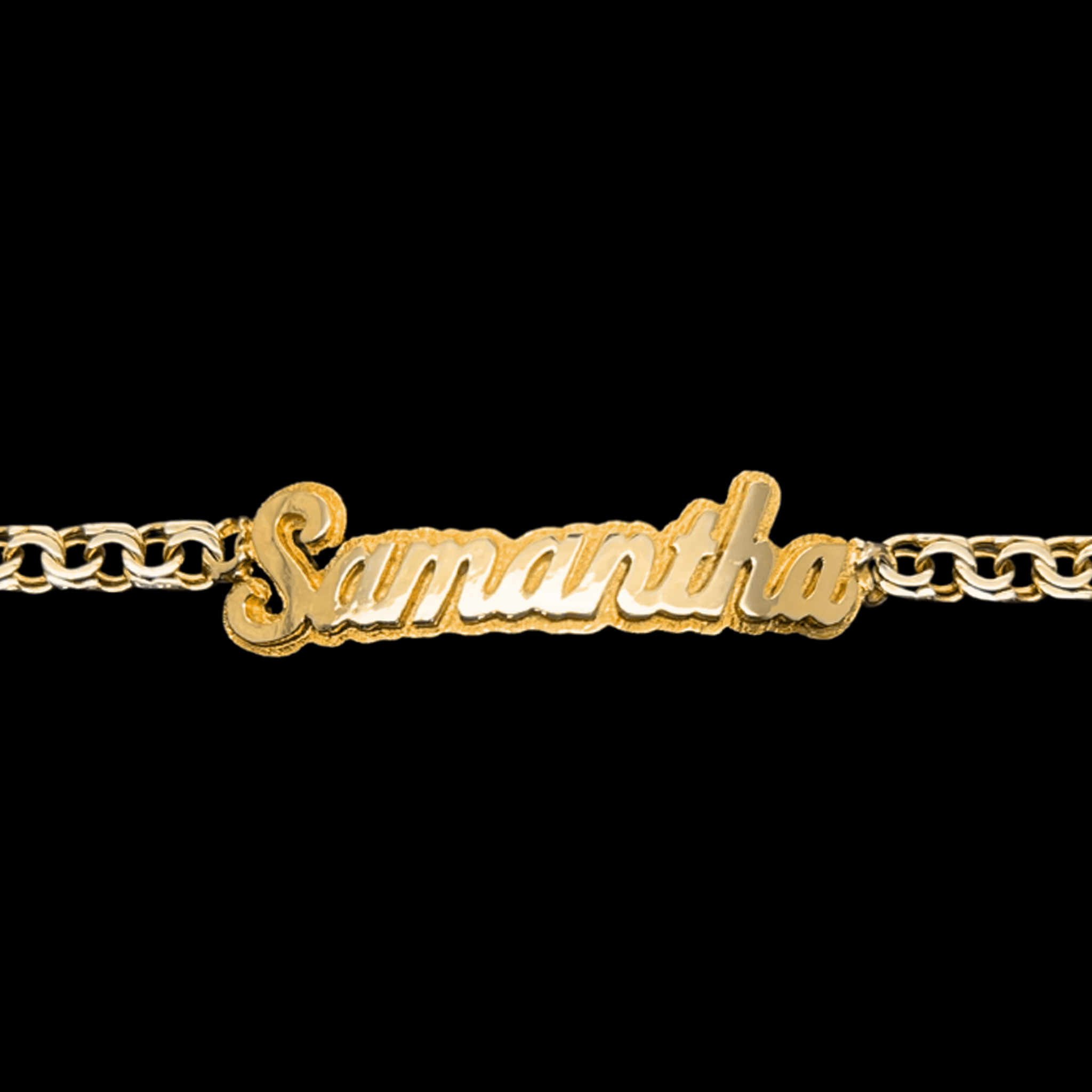 10KT Gold 4mm Women Chino Link Bracelet with cursive name/Esclava para Mujer 10KT Tejido Chino 4MM con Nombre Cursiva