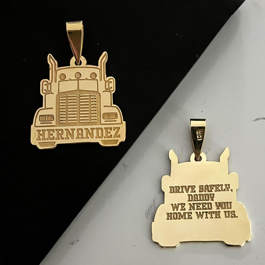 Trucker Pendant for Truck Driver with Last Name Engraved