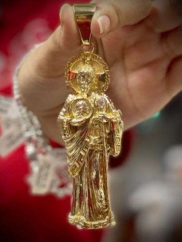 Dije San Judas con Grecas 3D Oro/Gold St. Jude with Greek Design Pendant