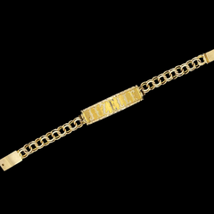 10KT Gold Ladies Chino Link Bracelet with Diamond Cut Border/ Esclava Tejido Chino para Mujer en Oro 10KT