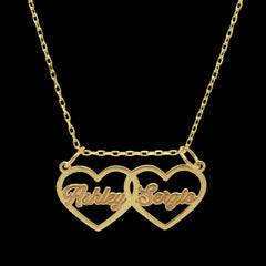 10KT Gold Two Hearts With Names Pendant for Her