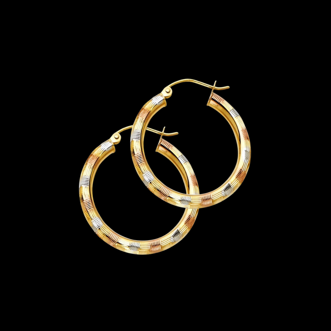 Arracadas De Tres Colores De Oro 14KT / 14KT Gold Tri-Color Hoop Earrings 25MM