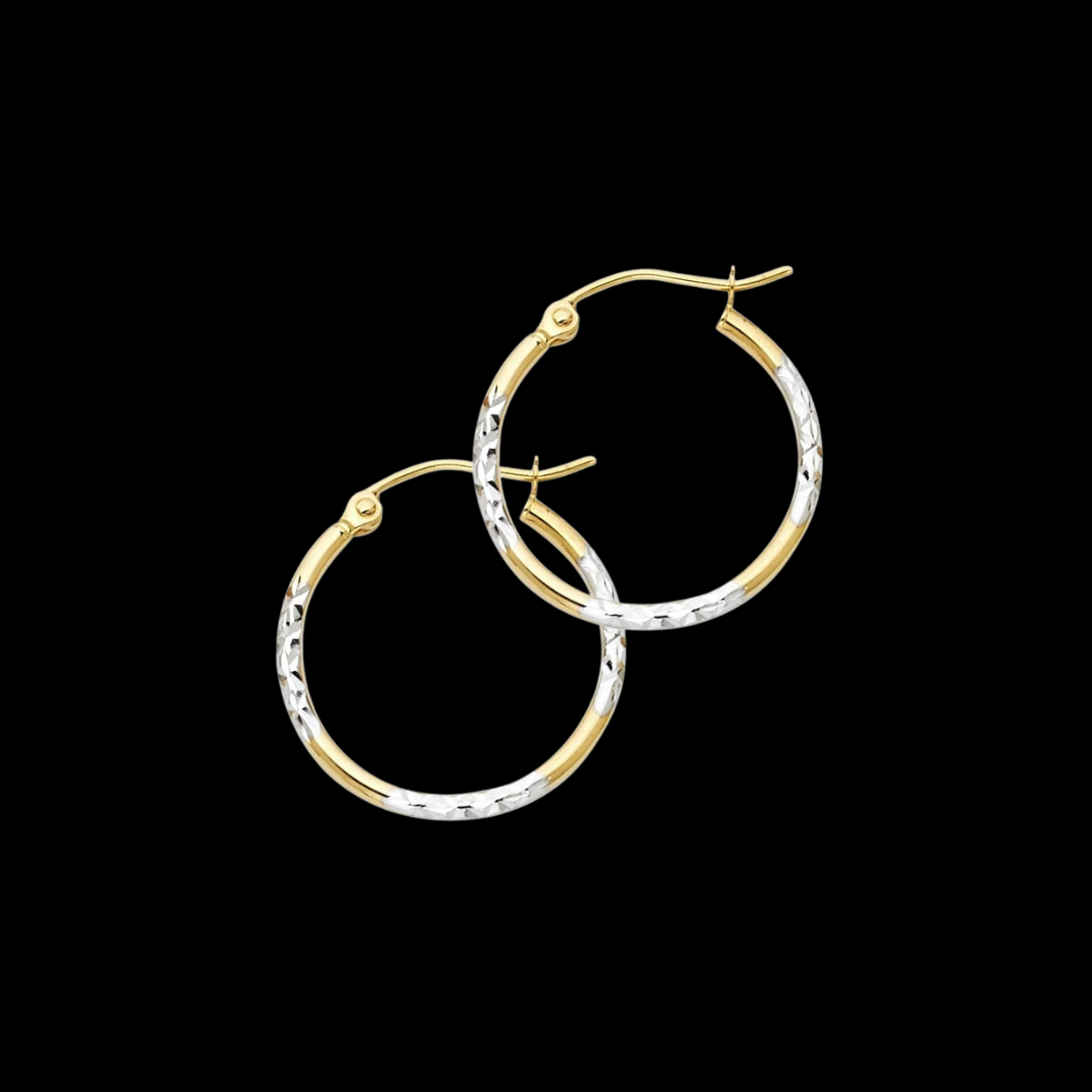 Arracadas De Dos Tonos De Oro 14KT / 14KT Gold Two-Tone Hoop Earrings 20MM