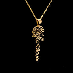 Personalized Name Necklace in Rose Flower Design in 10KT Gold/Cadena de Oro 10KT Personalizada con Nombre en Forma de Flor Rosa