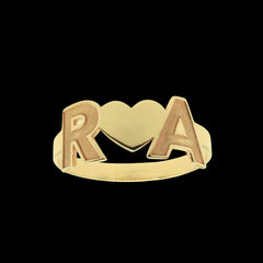 Anillo de Iniciales Con Corazon Oro 10KT/10KT Gold Custom Initials with Heart Custom Ring