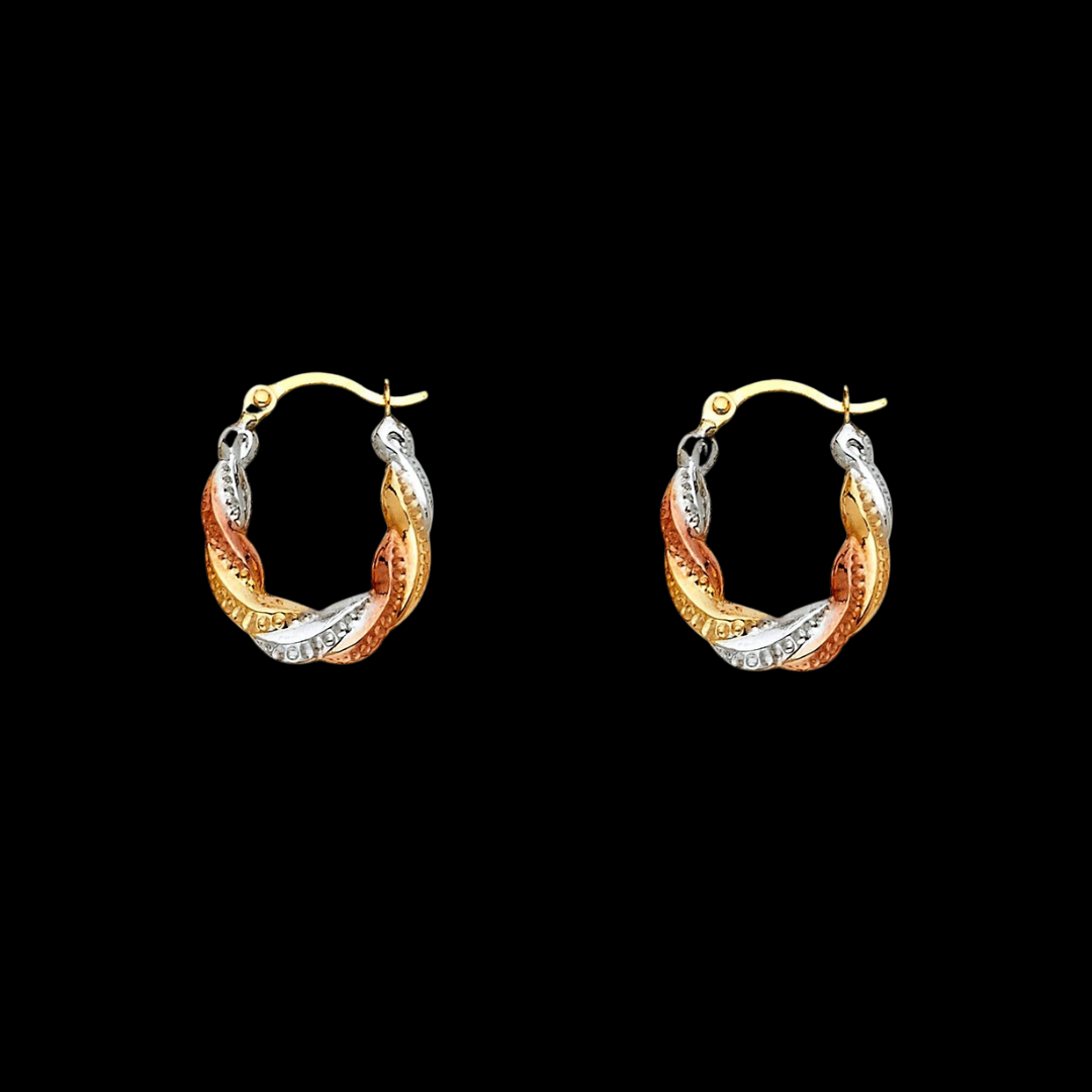 Arracadas De Tres Colores De Oro 14KT / 14KT Gold Tri-Color Hoop Earrings