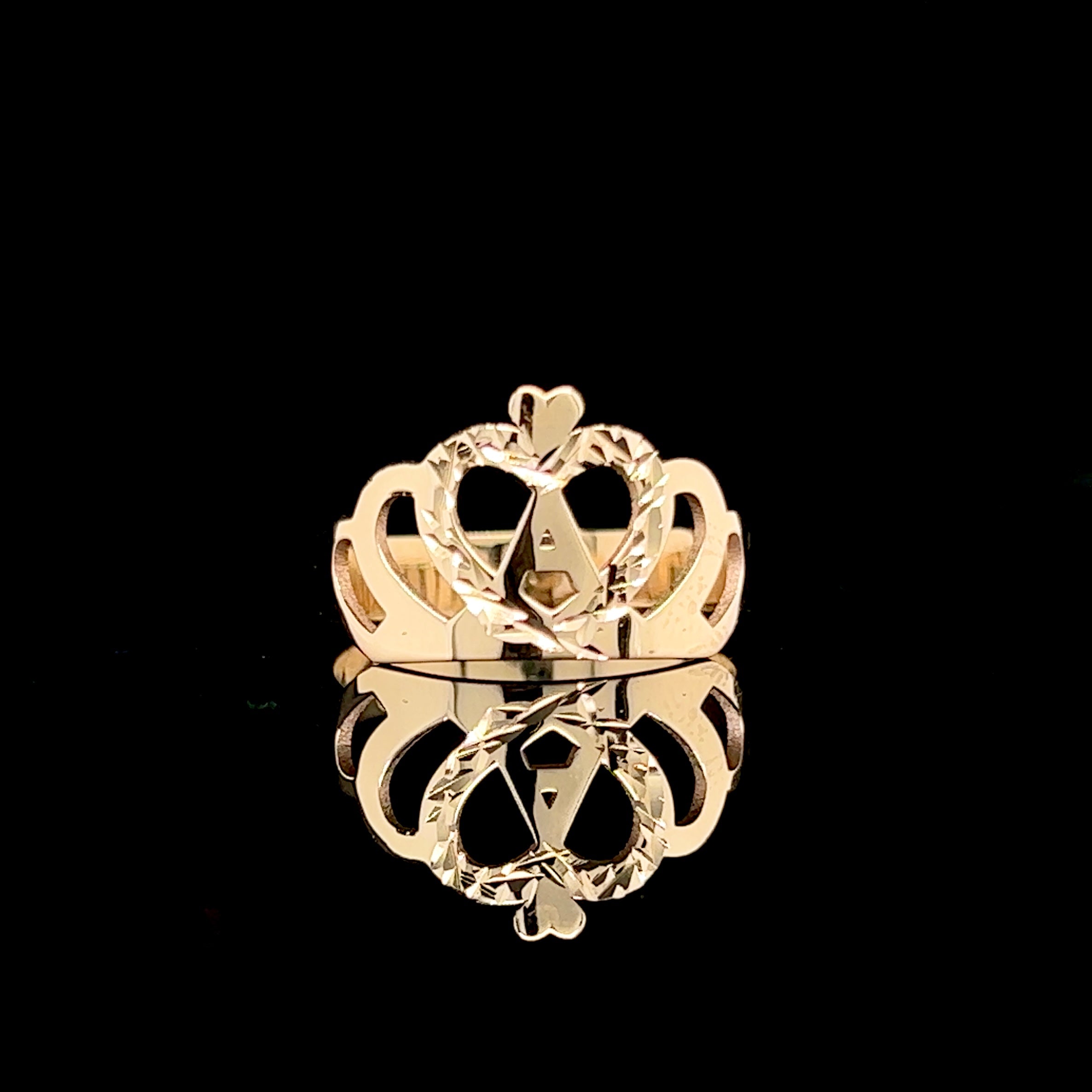 Anillo Inicial Corona para Niñas de Oro 10KT/10KT Gold Crown Girls Initial Ring
