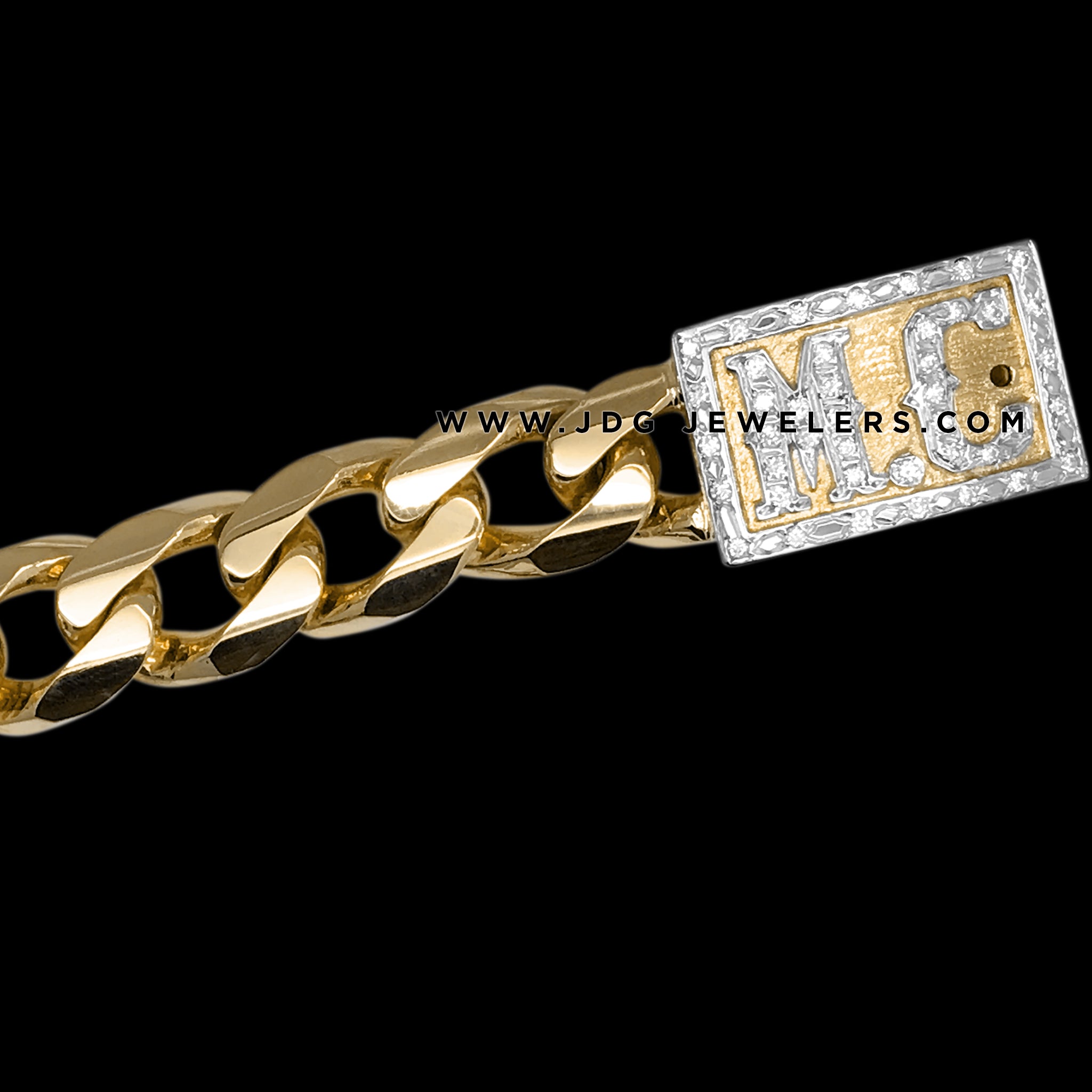 Cuban Link Bracelet with Stones on Border and Letters