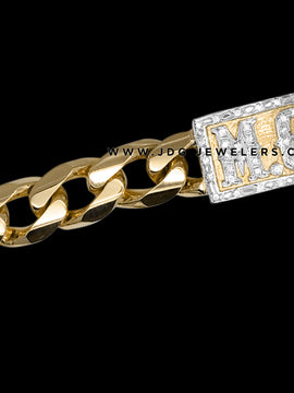 Cuban Link Bracelet with Stones on Border and Letters